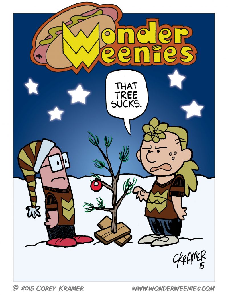 Wonder Weenies :: I know I left Dee out of this one... I was trying to parody a specific image of Charlie Brown and Snoopy... besides, Lucy is the obvious choice if I were to parody a Peanuts character using Dee and she's a little too on the nose.