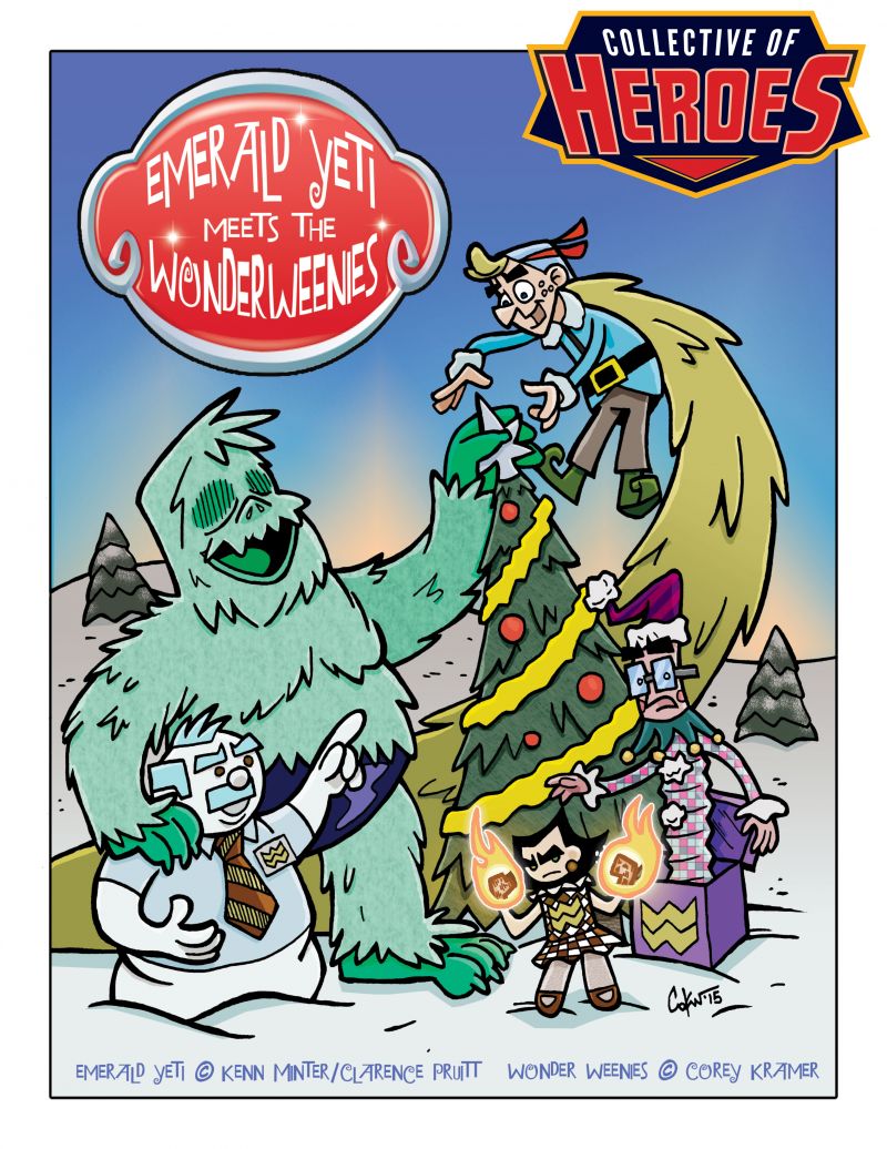 Wonder Weenies :: You can't get much more misfit toys than this. For my portion of the Collective of Heroes 2015 Secret Santa Art Swap, I drew the crew with Ken Minter and Clarence Pruitt's Emerald Yeti. Happy Holidays!