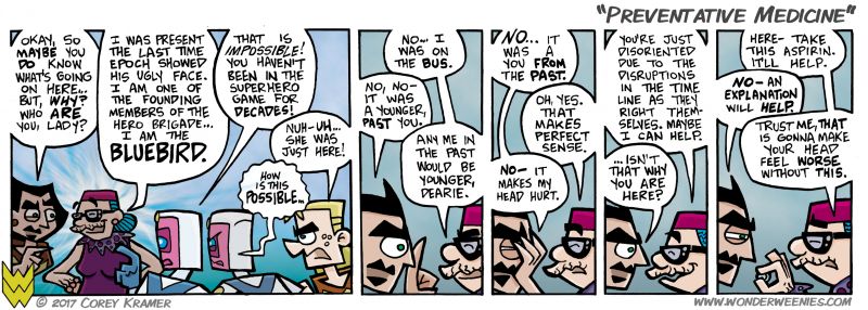 Wonder Weenies :: All the changes to the timeline made my brain hurt as well, Dee. I might need something stronger than an aspirin, though... maybe a diet soda to wash it down. What? Caffeine is my drug of choice, y'all.