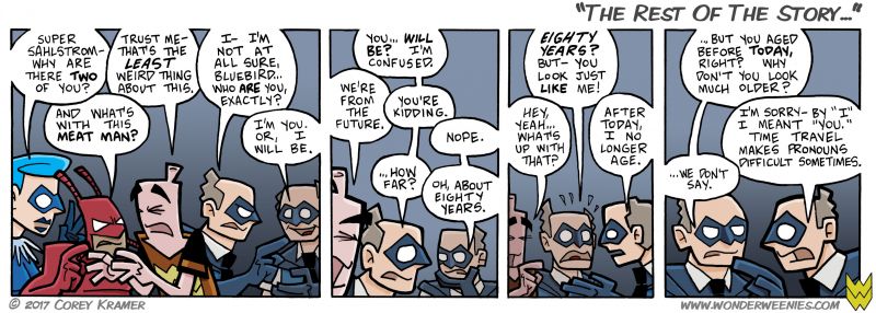 Wonder Weenies :: Meeting your duplicate unexpectedly must cause all sorts of confusion... I've always felt the pronoun game would be one such confusion.