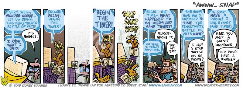 Wonder Weenies :: Murrey sure thinks about stop watches a lot... this here is a callback to our last story arc where he suggested using a stop watch to defeat Epoch several times... and, yeah! Who doesn't have a phone nowadays? 