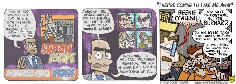 Wonder Weenies :: Now THAT's how you run a newscast... and set up future story arcs. That's a LOT of escaped Wonder Weenies villains.