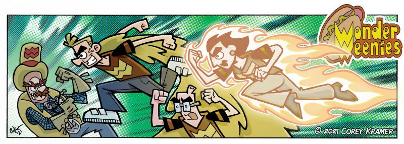 Wonder Weenies :: I hadn't done a 'splash' panel in a while and wanted to take a short breather as we transition story arcs... so I decided to draw the trio headed after Beenie O'Weenie. 