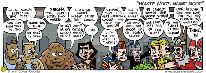 Wonder Weenies :: Been doing a lot of these one panel strips lately. Just really hard to get nine and a half characters in one strip, ya know?