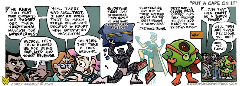 Wonder Weenies :: You know what's almost as fun as making superheroes? Making up the names of the companies they work for. 