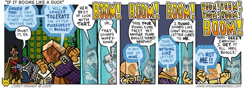 Wonder Weenies :: I wonder what giant letter cubes would sound like... I'd probably just go with a sound effect that reads TUMBLE!